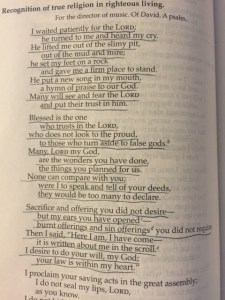 Apriil 27 Psalm 40, 2015